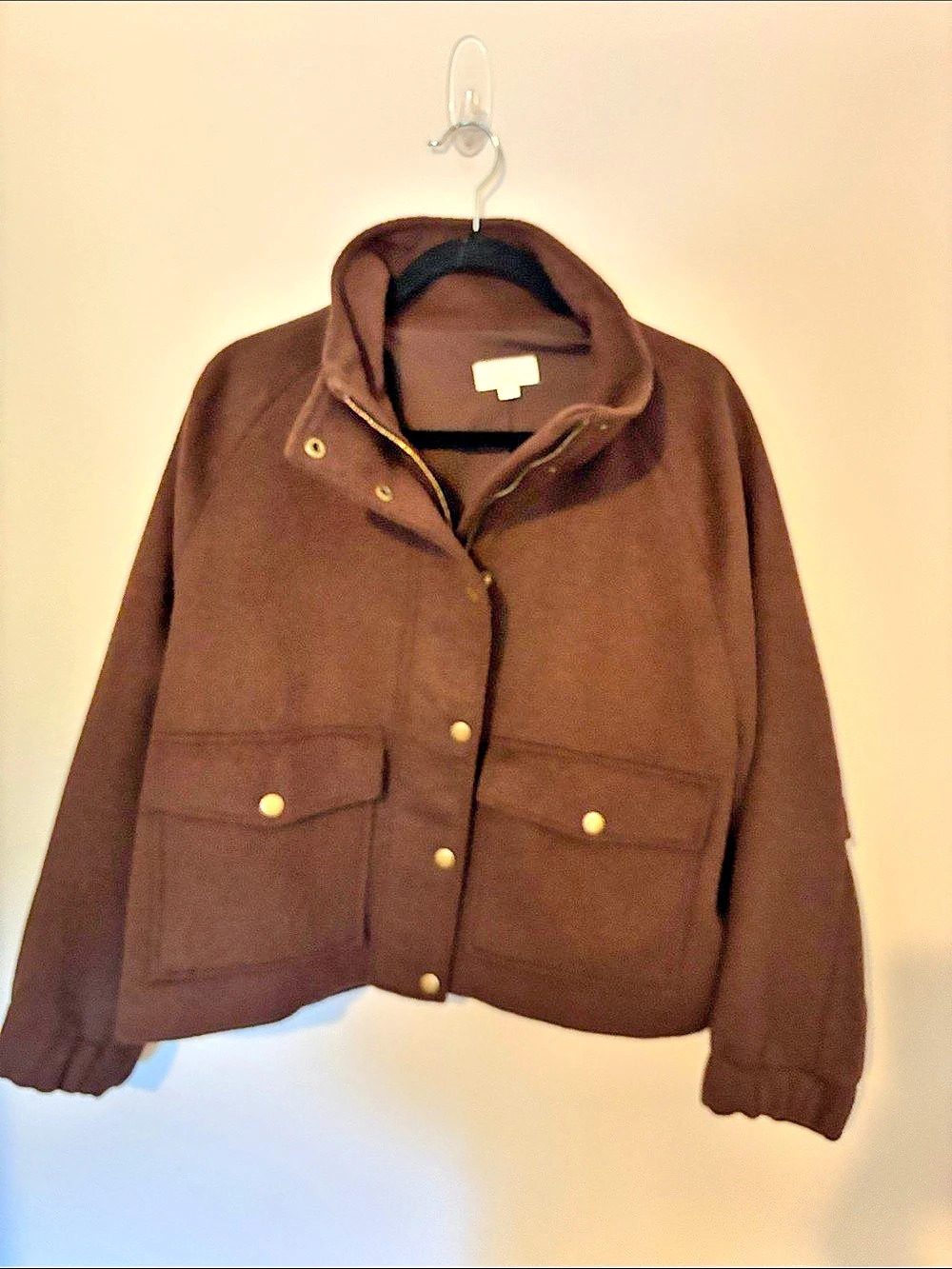 LOFT Brushed Funnel Neck Jacket Women's Utility Jacket Brown XL35